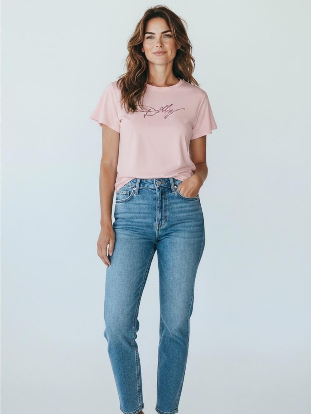 Dolly Parton T-shirt Pink with Rhinestones Spelling Dolly